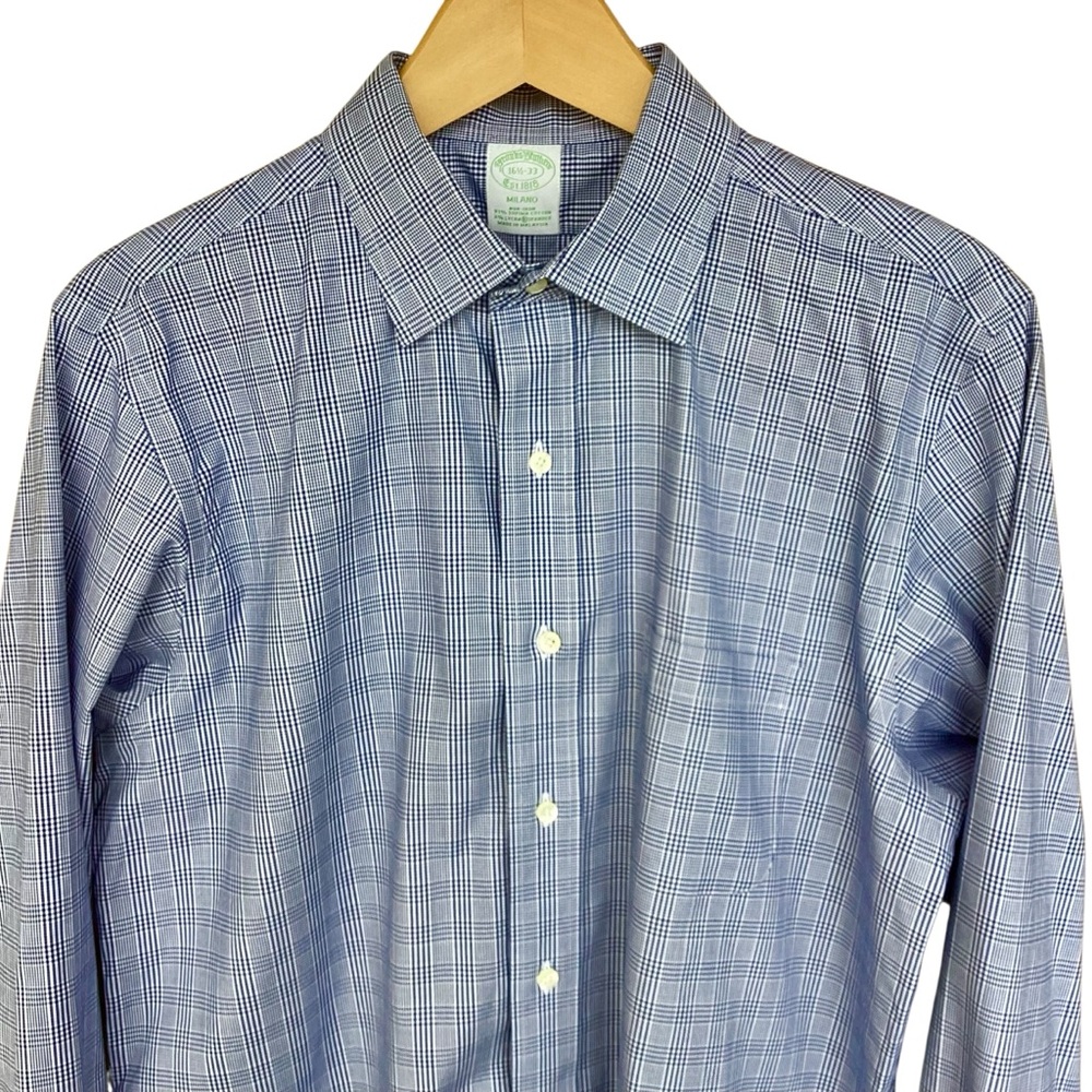 BROOKES BROTHERS Milano Dress Shirt (16.5 33) Blue Checkered